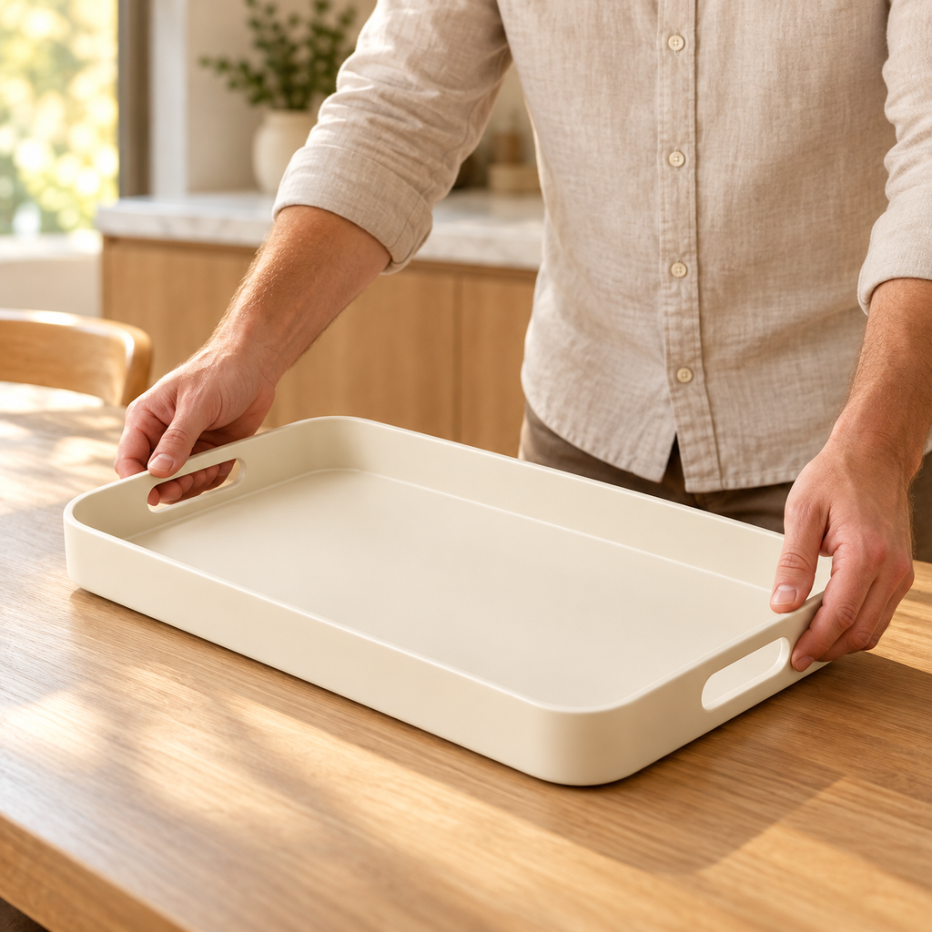 Curve Edge Serving Tray – man placing tray