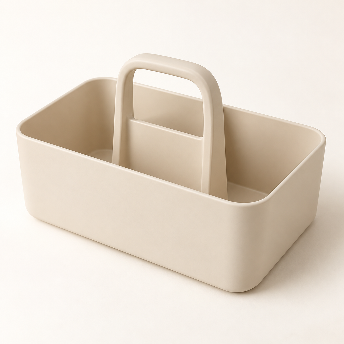 Ivory carry caddy with central handle, three-quarter view