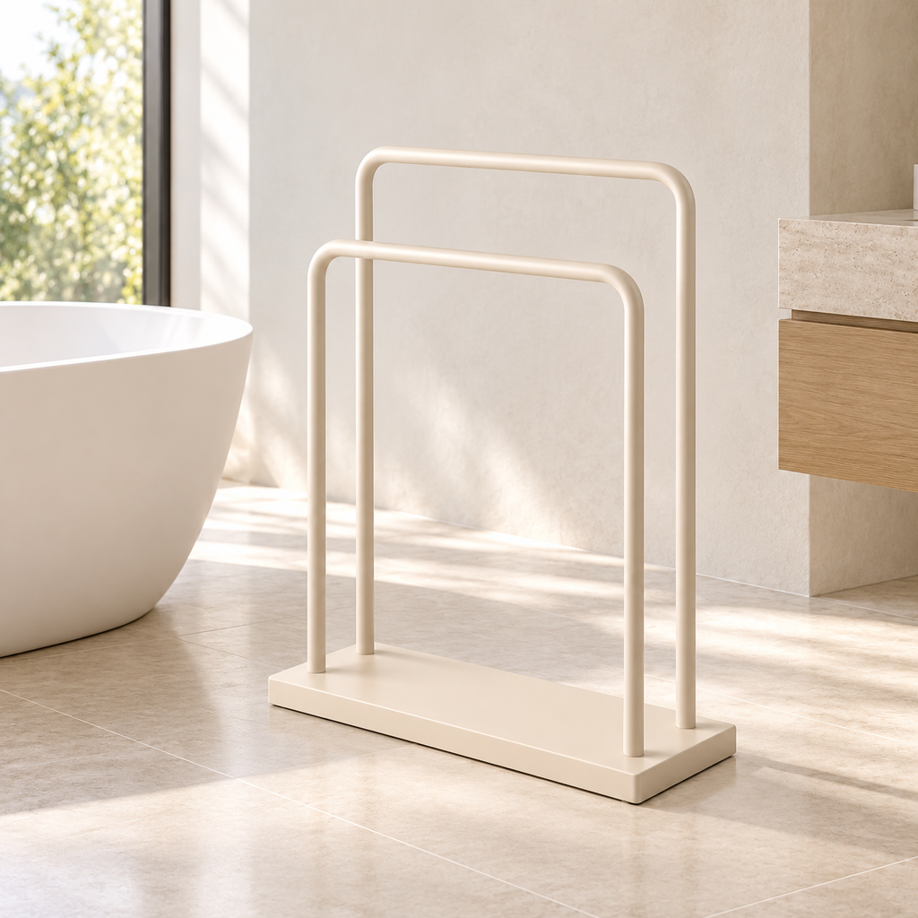 Freestanding Towel Rack — bathroom setting