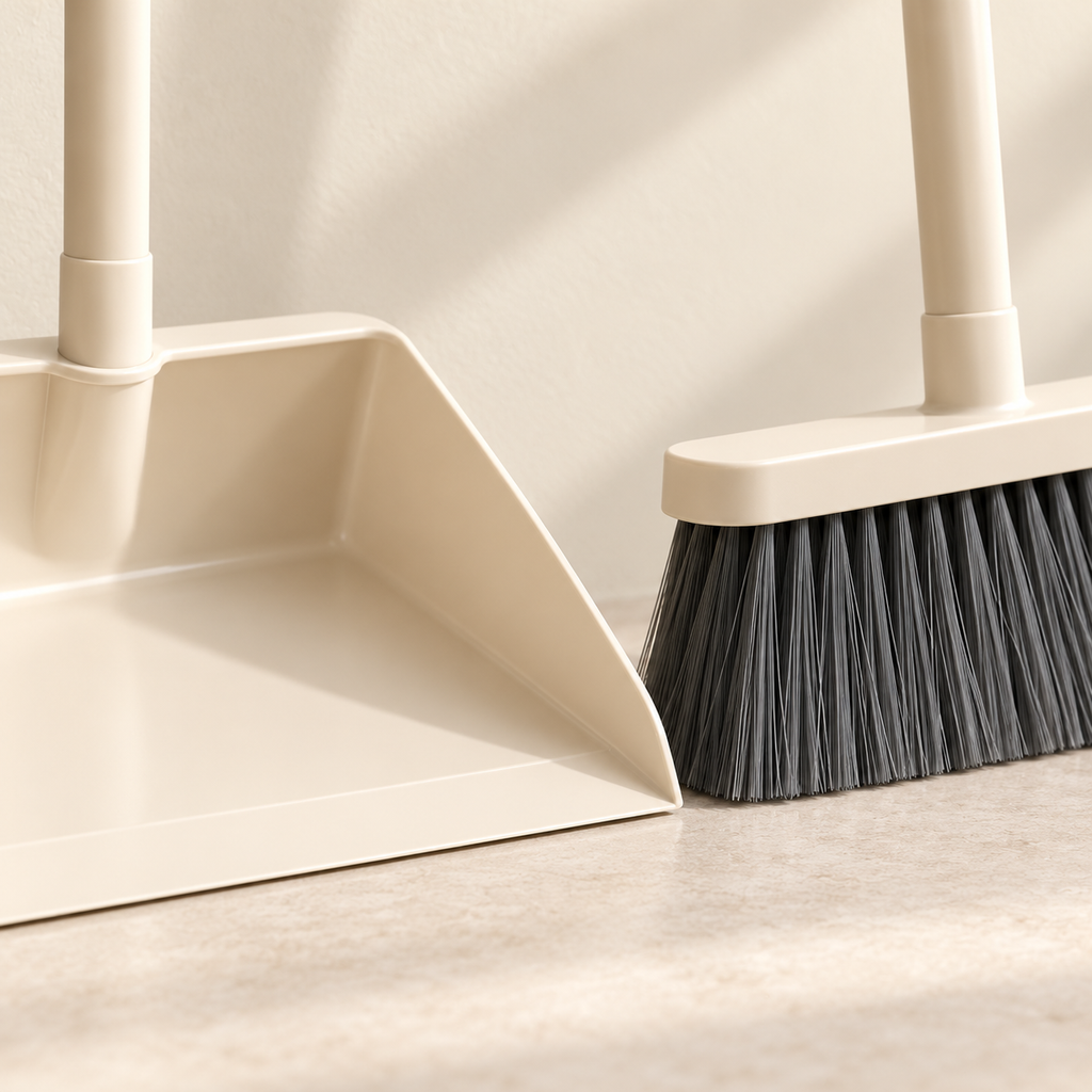 Long Handle Dustpan Set — bristle and lip detail