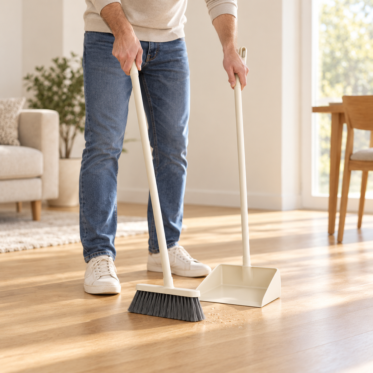 Long Handle Dustpan Set — man using set